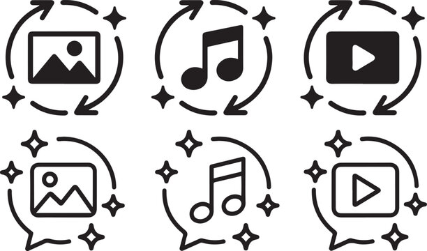 Vector icons: media content sharing, sparkling, modern style