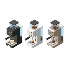 Isometric Coffee Brewing Machines with Barista Hands