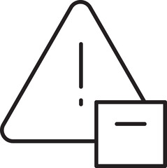 Warning sign with exclamation mark and minus symbol, black outline, isolated on transparency background, simple vector icon for caution, alert, error, or notification concepts