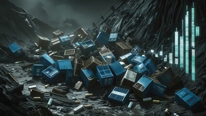 Waste management challenges urban environment digital art technology visualization dark aesthetic