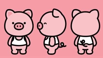 Cute Pig Characters in Various Poses and Outfits pink pig cartoon character cute animal illustration art design graphic resource icon symbol image clipart vector drawing sketch