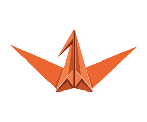 Orange Origami Crane with Angled Wings Out