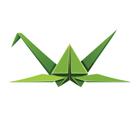 Green Origami Crane with Wings Pointing Down