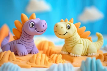 Selbstklebende Fototapeten high resolution image of playdough art with cute dinosaurus © Bayi