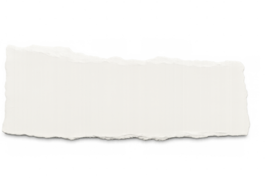 Torn white paper sheet exposing blank space, floating over transparent backdrop, ready for custom messaging and design placement