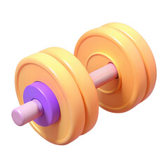 3d dumbbell with orange plates and purple accent isolated on transparent background
