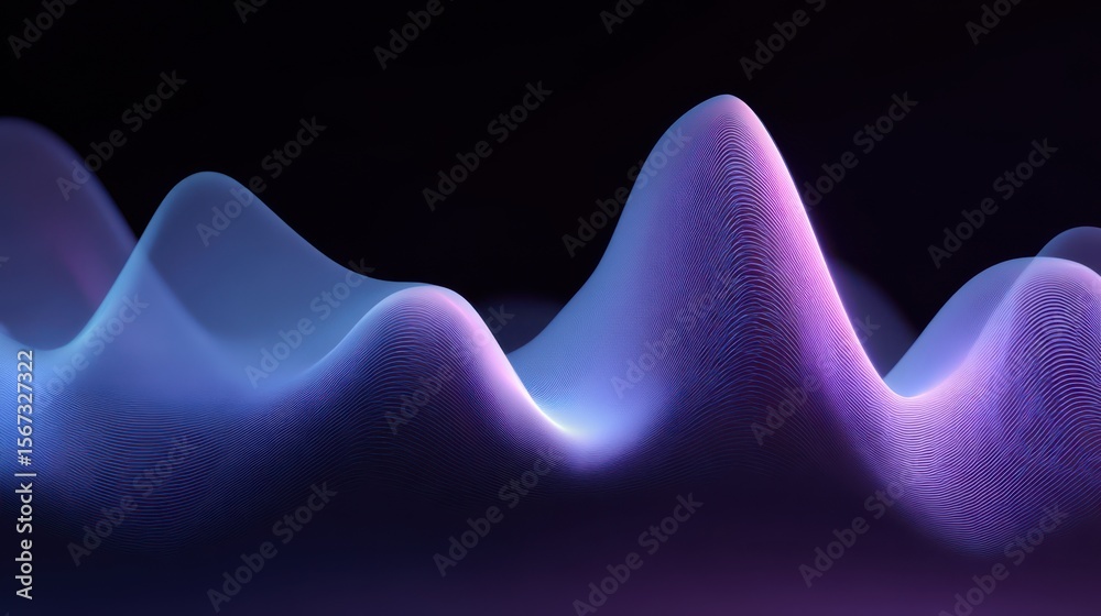Poster Soft glowing waveform with smooth peaks and valleys in a dreamy gradient of purples and blues.