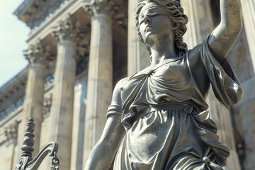 High Resolution of Statue of Justice in Front of Courthouse