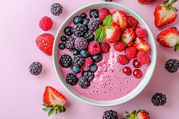 Berry Smoothie Bowl with Fresh Strawberries and Raspberries