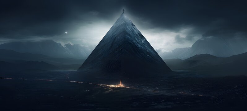 A haunted gothic piramid Transform perched on a wind-swept hill ,ai generative