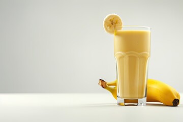 high definition view of banana smoothie on white background