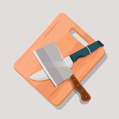 Wooden chopping board and knifes stock design illustration