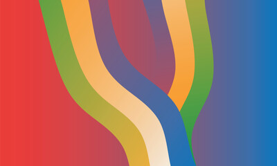 Abstract composition featuring flowing, colorful ribbons against a gradient background.