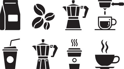 Vector Coffee Icons:  Brewing Methods, Drinks, and Beans