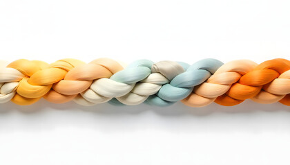 Woven Texture of Pastel Threads: A captivating, close-up shot showcases a meticulously woven texture of threads, expertly braided together in a symphony of pastel hues.