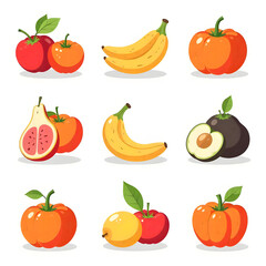 Fresh Fruit Collection: A vibrant and appetizing arrangement of various fruits, each depicted in a colorful and appealing style, perfect for health and wellness projects.