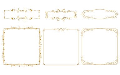 エレガントなビンテージ風正方形フレーム枠のイラストセット