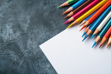 Premium Quality Image of a Set of Pencils with a Blank White Paper on the Bottom