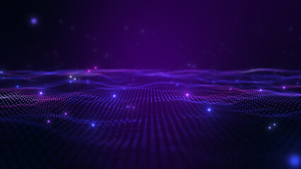 Glowing Digital Particle Landscape – Futuristic Purple and Blue Grid Background