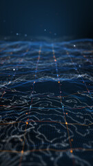 Futuristic Topographic Grid with Glowing Points – Vertical Digital Terrain Background