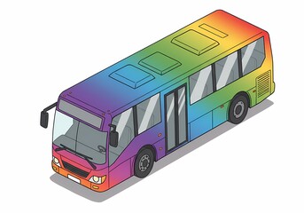 Rainbow Bus Isometric Illustration, Modern Design Transportation Vehicle