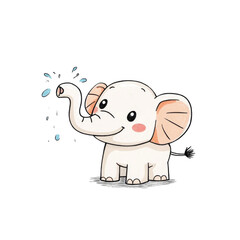 Fototapeta premium Cute cartoon elephant spraying water with its trunk, bringing joy and playfulness