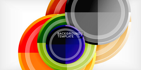 Obraz premium Abstract colorful circles overlap, creating dynamic visual effect. Bright gradients suggest modern design, suitable for backgrounds.