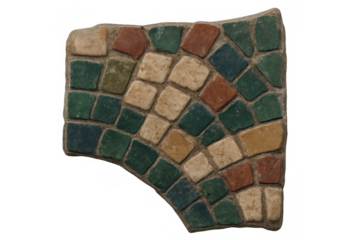 Colorful mosaic tiles forming intricate textured surface, representing historical craftsmanship with transparent background perfect for design projects