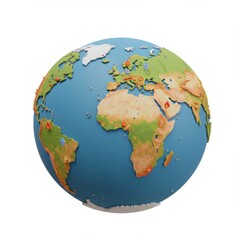 3D Earth Globe Model Showing Continents and Terrain Details