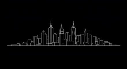 Fototapeta premium Minimalist Line Art City Skyline on Black Background
