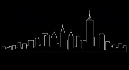 Fototapeta premium Minimalist City Skyline Silhouette in White on Black