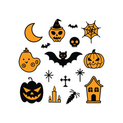 halloween silhouette design elements set for spooky creations