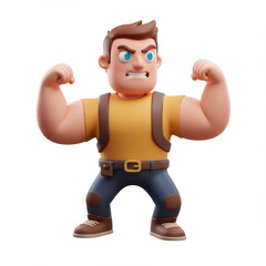 Fototapeta premium Strong Cartoon Character Wearing Yellow Shirt Demonstrating Strength