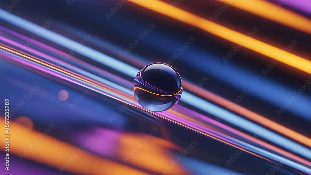 Poster abstract reflection: a captivating composition of a sphere reflecting the colorful lines, creating a