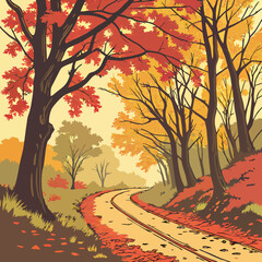 Autumn Road A Scenic Path Through Colorful Trees in a Forest Landscape