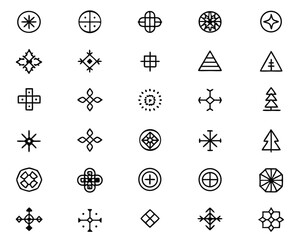 Striking neo tribal geometric motifs and gothic inspired ornate patterns for modern design applications featuring bold black and vibrant yellow accents