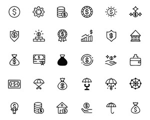 Fototapeta premium Comprehensive collection of modern minimalist financial symbols and icons perfect for digital platforms and presentations all easily editable