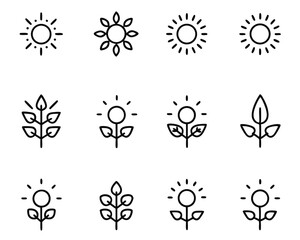 Stylized botanical illustration featuring a leafy green plant silhouette bathed in the radiant glow of a bright yellow sun perfect for educational or environmental themes