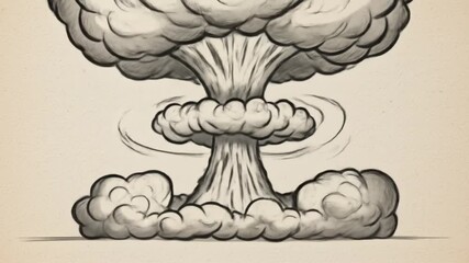 Artistic illustration depicts a large mushroom cloud explosion with swirling effects. - Powered by Adobe