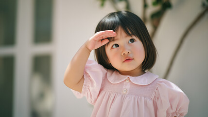 幼い日本人女児が目をこする
