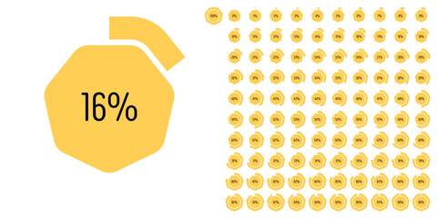 Set of heptagon percentage diagrams meters from 0 to 100 ready-to-use for web design, user interface UI or infographic - indicator with yellow