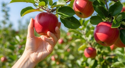 Farmer Hand Picking Ripe Apple Fruits in an Orchard