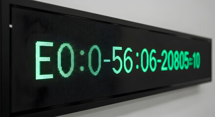 Electronic Display Board Showing Code And Time Information In Green