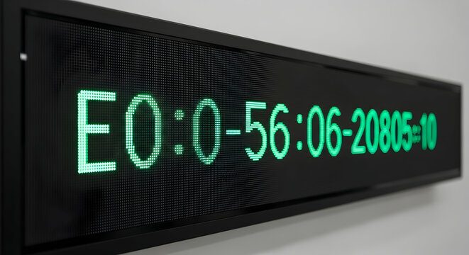 Electronic Display Board Showing Code And Time Information In Green