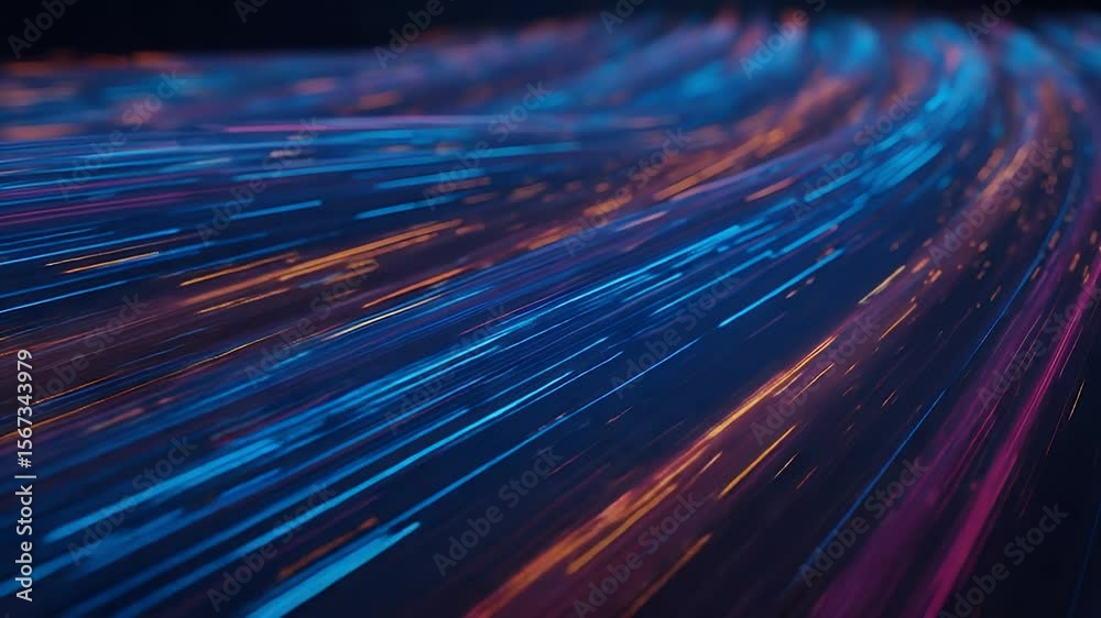 Poster illuminated fiber optics network: abstract rendering of dynamic data flow, portraying modern communi