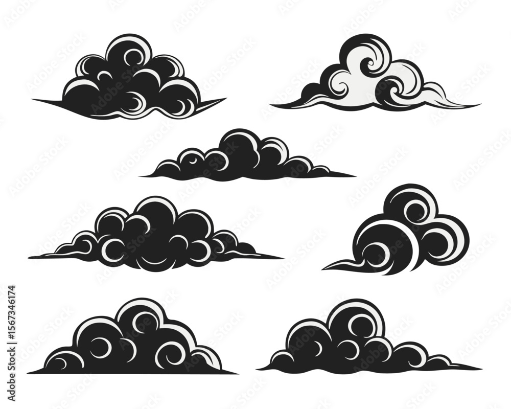 Fototapete architectural design elements a collection of stylized cloud silhouettes for blueprint visualization