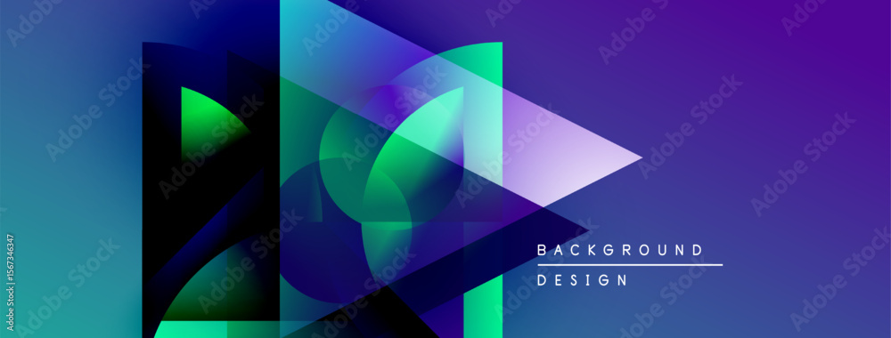 Aufkleber Abstract geometric shapes overlap, creating vibrant blue, purple gradients. Modern design elements suggest digital art, background texture.