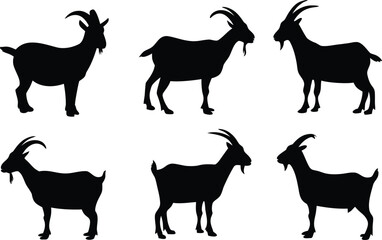 Goat silhouette vector set, black goat silhouette icon bundle 