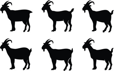 Goat silhouette vector set, black goat silhouette icon bundle 