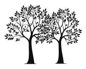 Fototapeta premium Striking forest canopy composed of multiple evergreen trees presented as a stark dark silhouette against a bright clear background ideal for nature themed projects